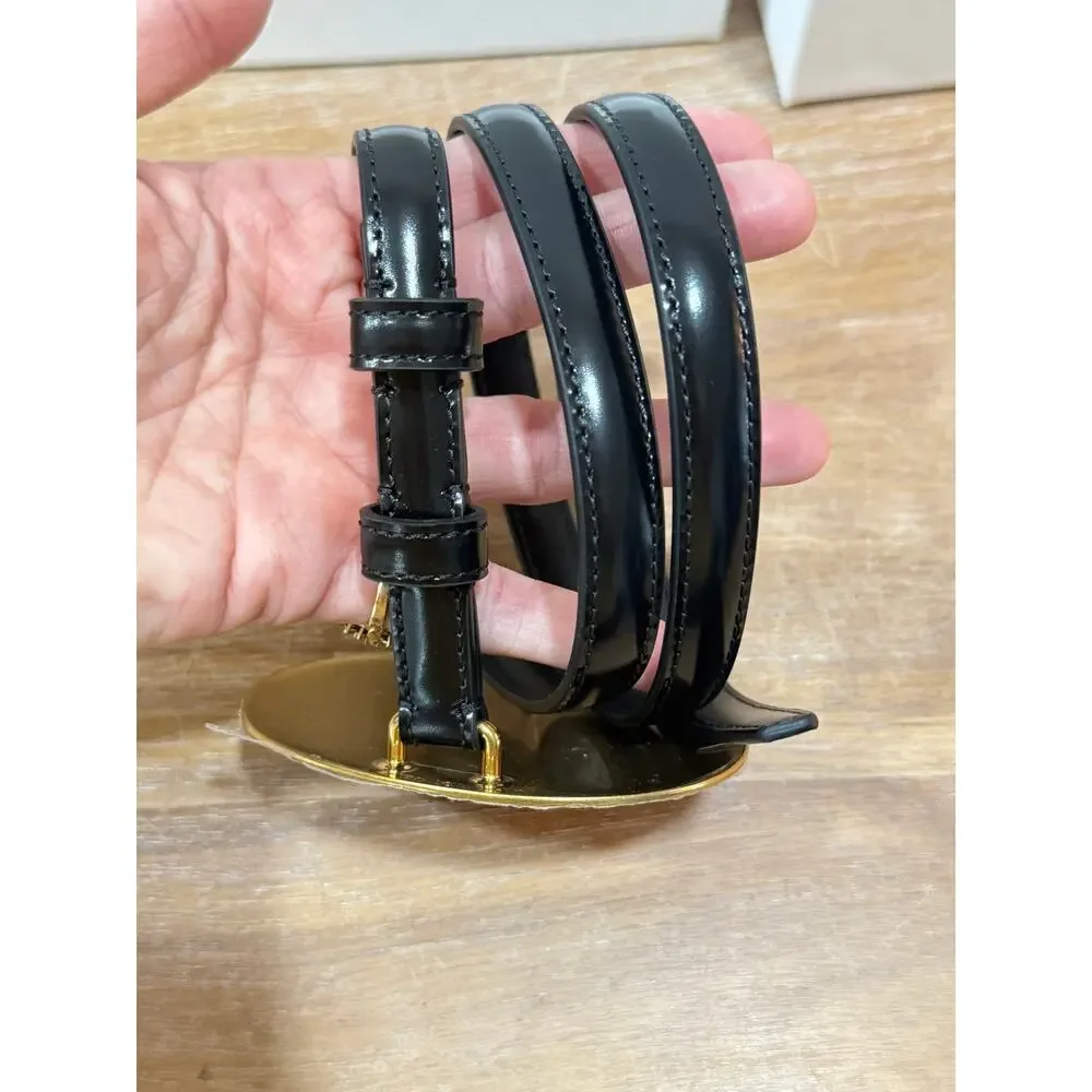 CELINE Maison Belt 13mm Taurillon Leather Black Gold Buckle Size 85 NIB Rare